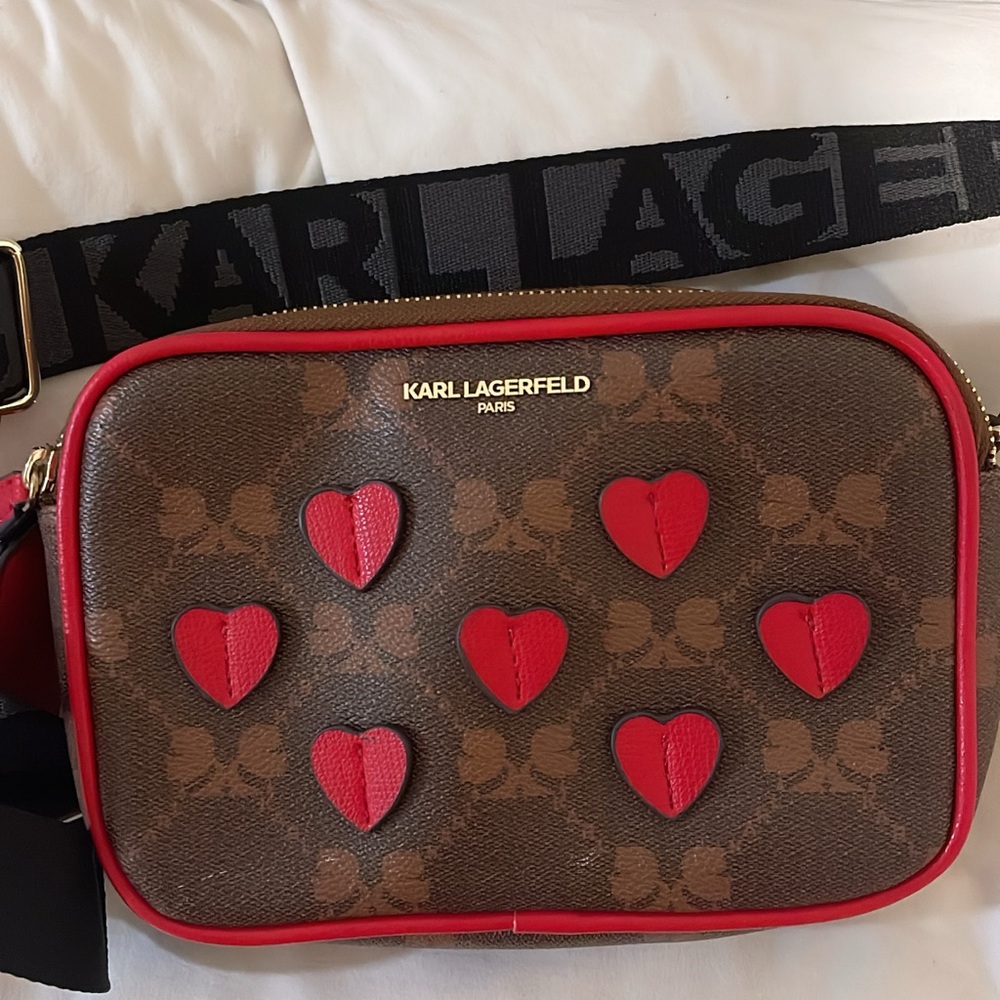 Karl Lagerfeld Red Heart Brown Crossbody Bag